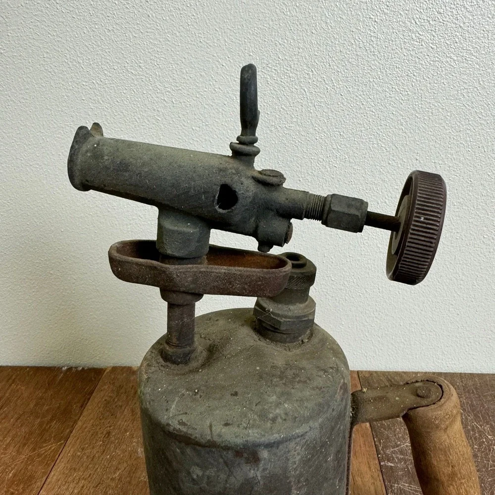 1940s Otto Bernz brass blowtorch wood handle Rochester NY Rusty Man Cave Decor